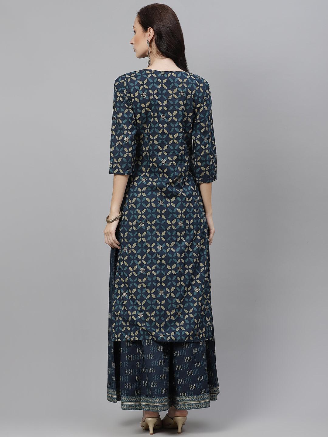  Indiogo blue Kurta Set With Palazzo 
