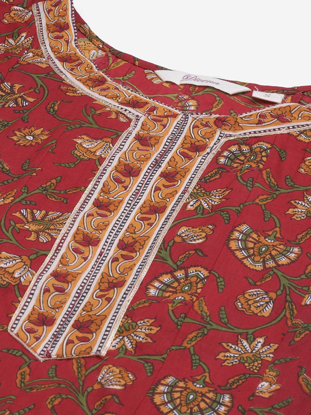  Red Flaired Cotton Anarkali Kurta 