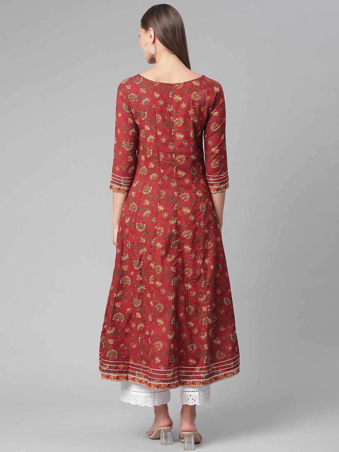 Red Flaired Cotton Anarkali Kurta 