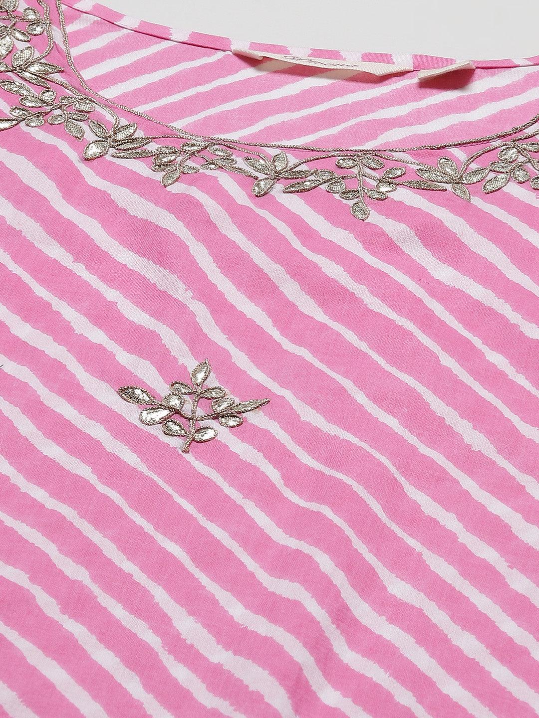  Pink Lahariya Cotton Gota patti Straight Kurta 