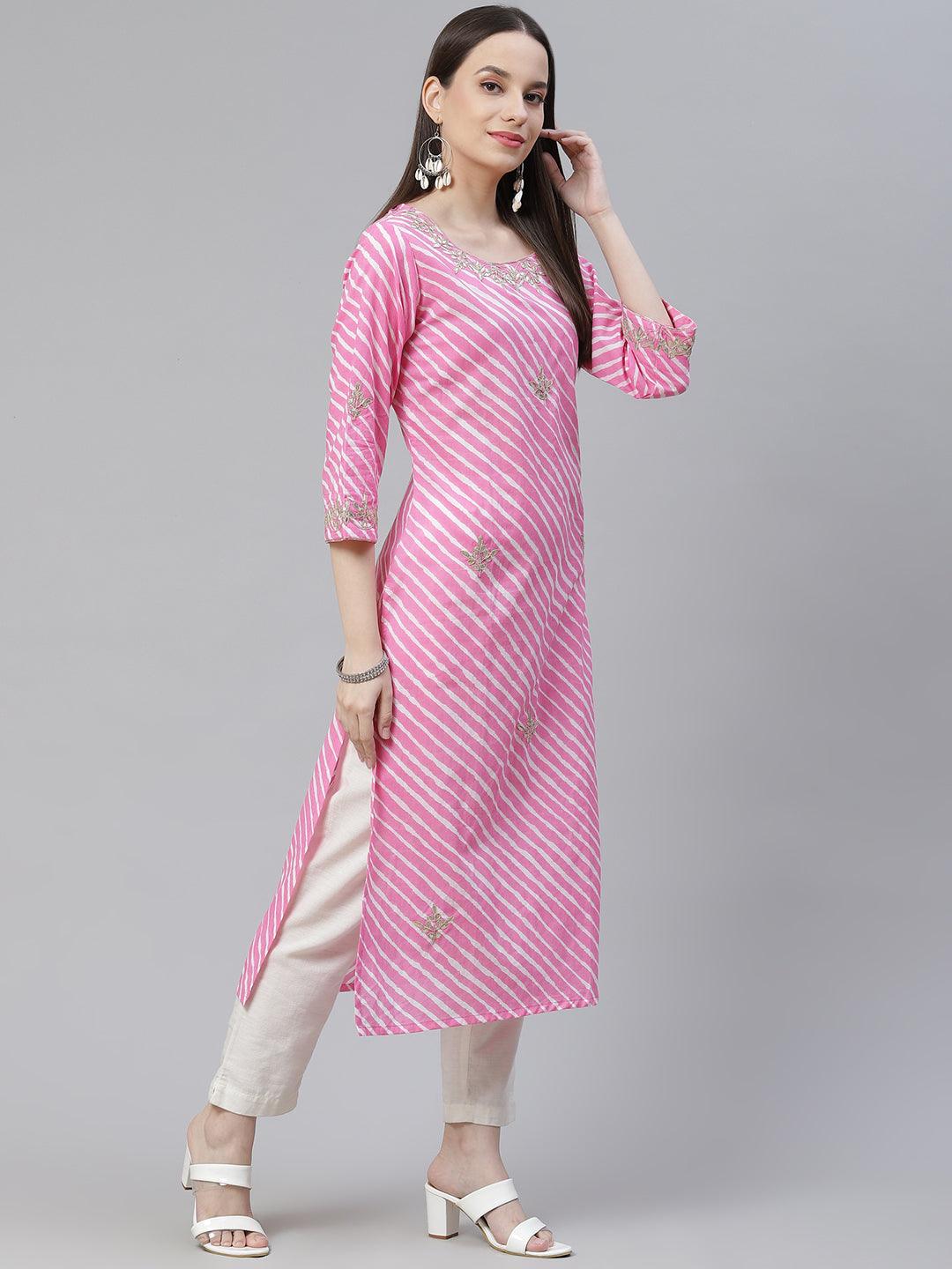  Pink Lahariya Cotton Gota patti Straight Kurta 