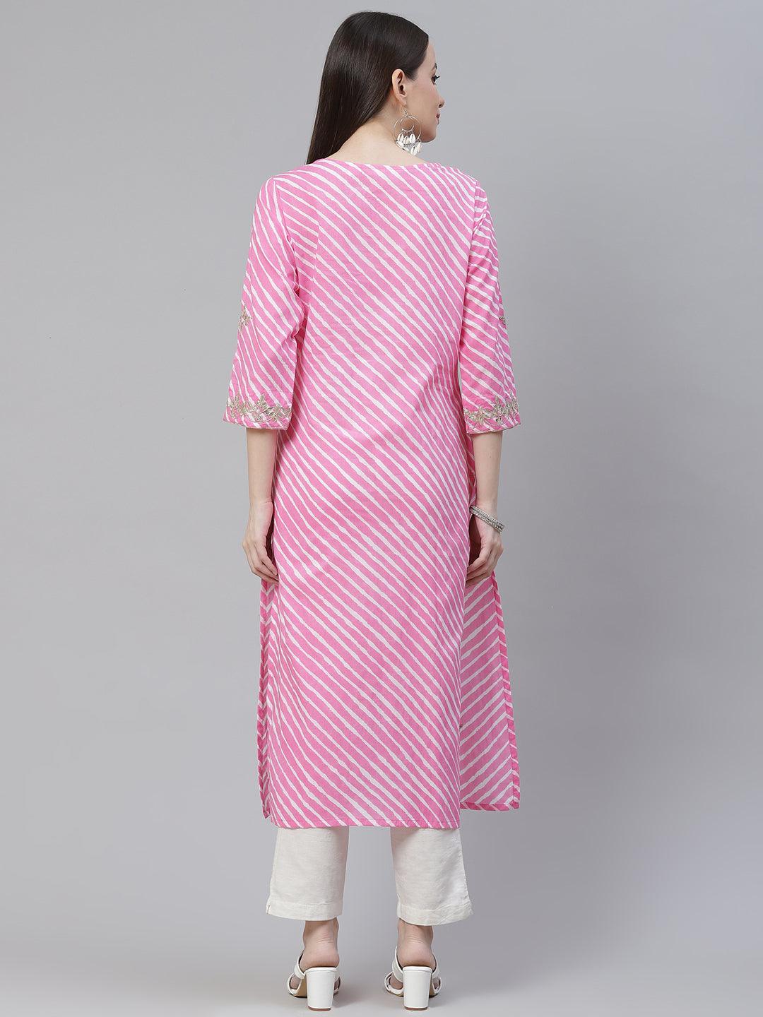  Pink Lahariya Cotton Gota patti Straight Kurta 