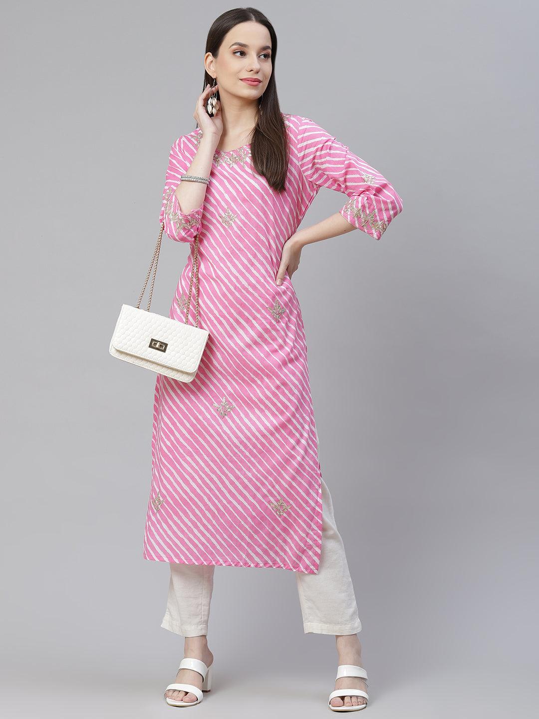  Pink Lahariya Cotton Gota patti Straight Kurta 