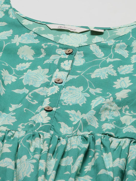  Sea green Floral Printed Peplum Cotton top 