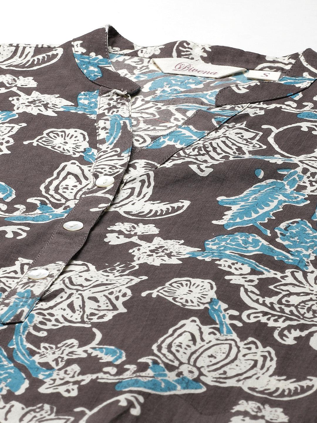  Brown Floral printed Straight kurta 