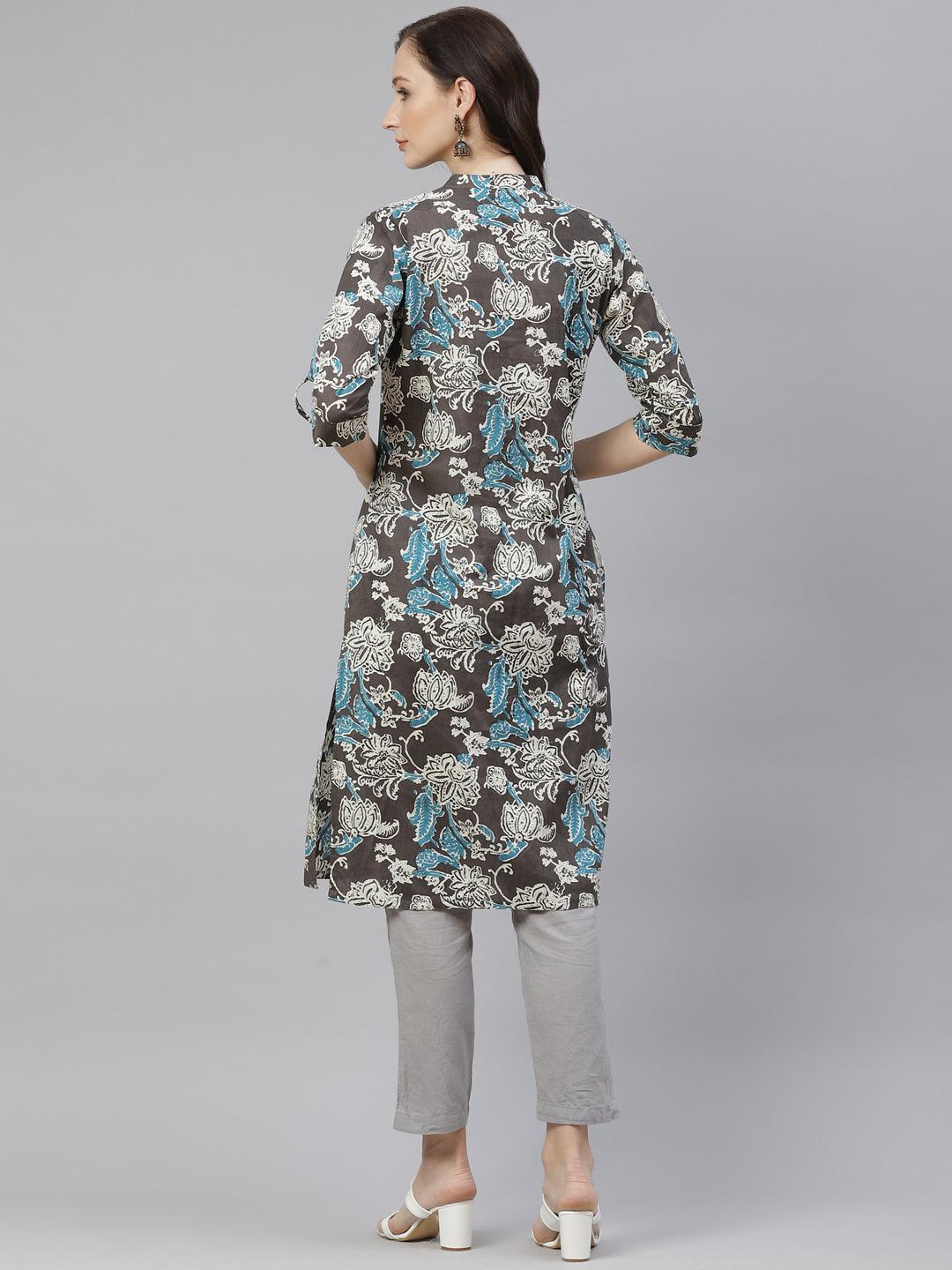 Brown Floral printed Straight kurta 