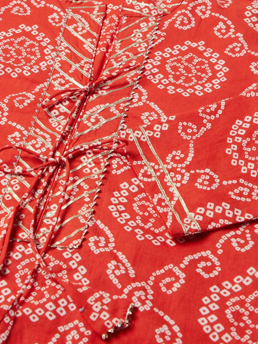  Red bandhej Straight Kurta 