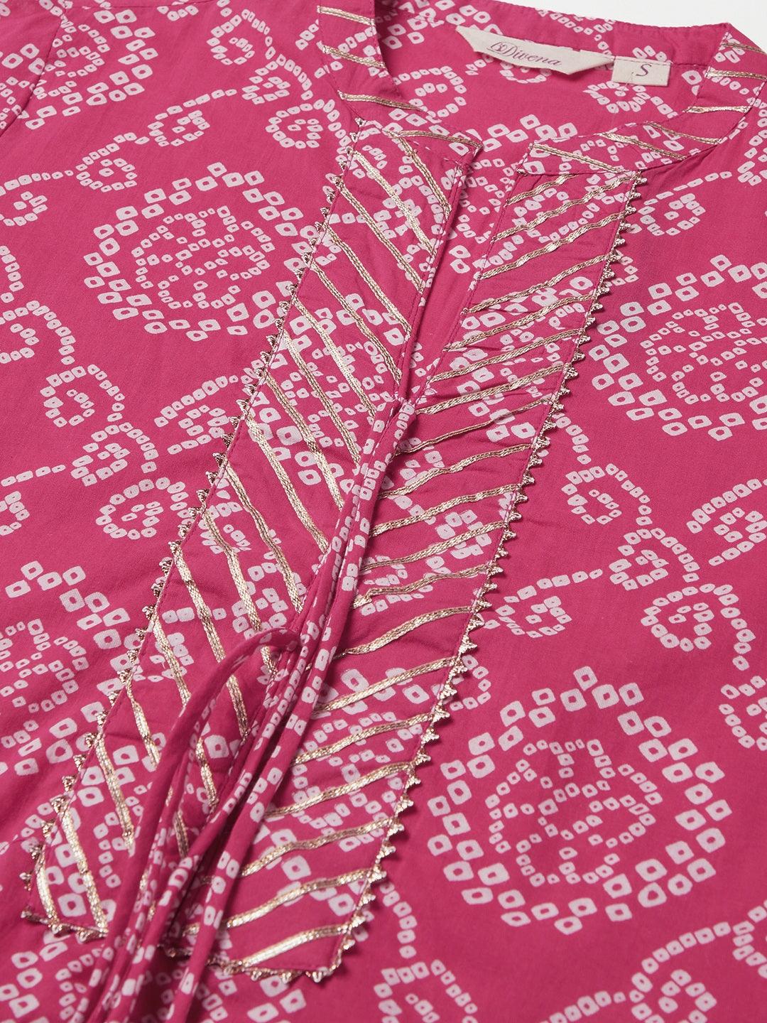  Pink Bandhej Straight Kurta 