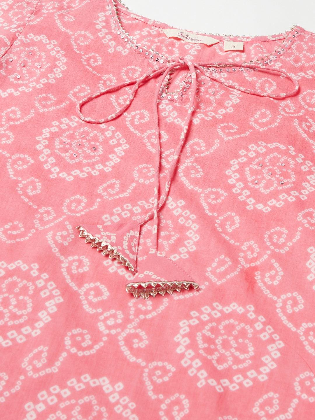  Baby Pink Bandhej Straight Kurta 