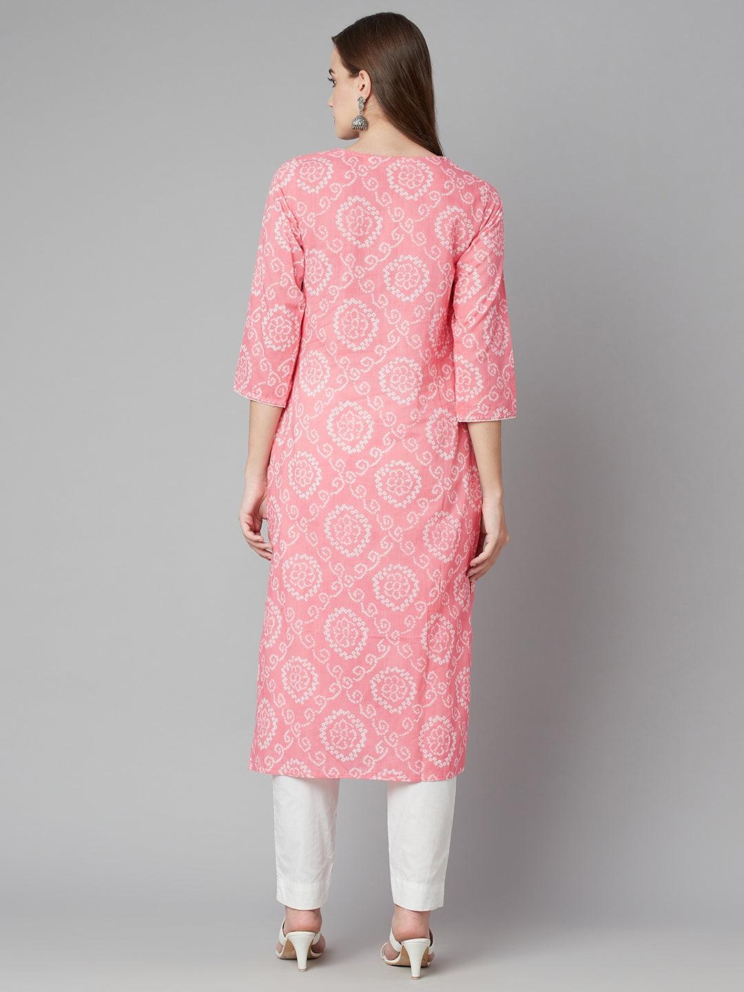  Baby Pink Bandhej Straight Kurta 