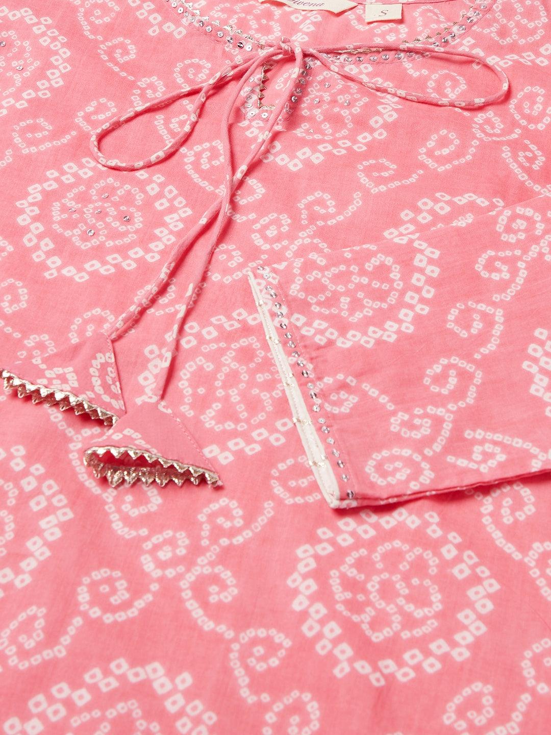  Baby Pink Bandhej Straight Kurta 