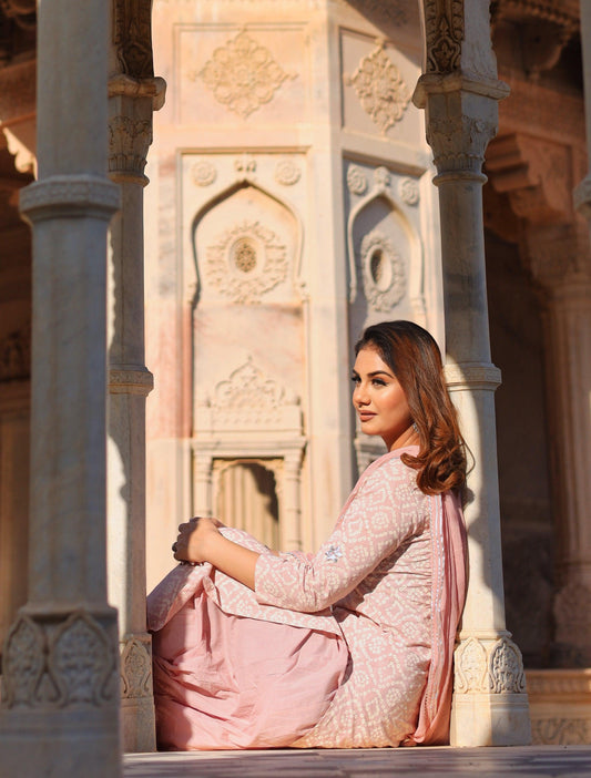  Light Pink Cotton Straight Kurta Palazzo set with Dupatta - world.com