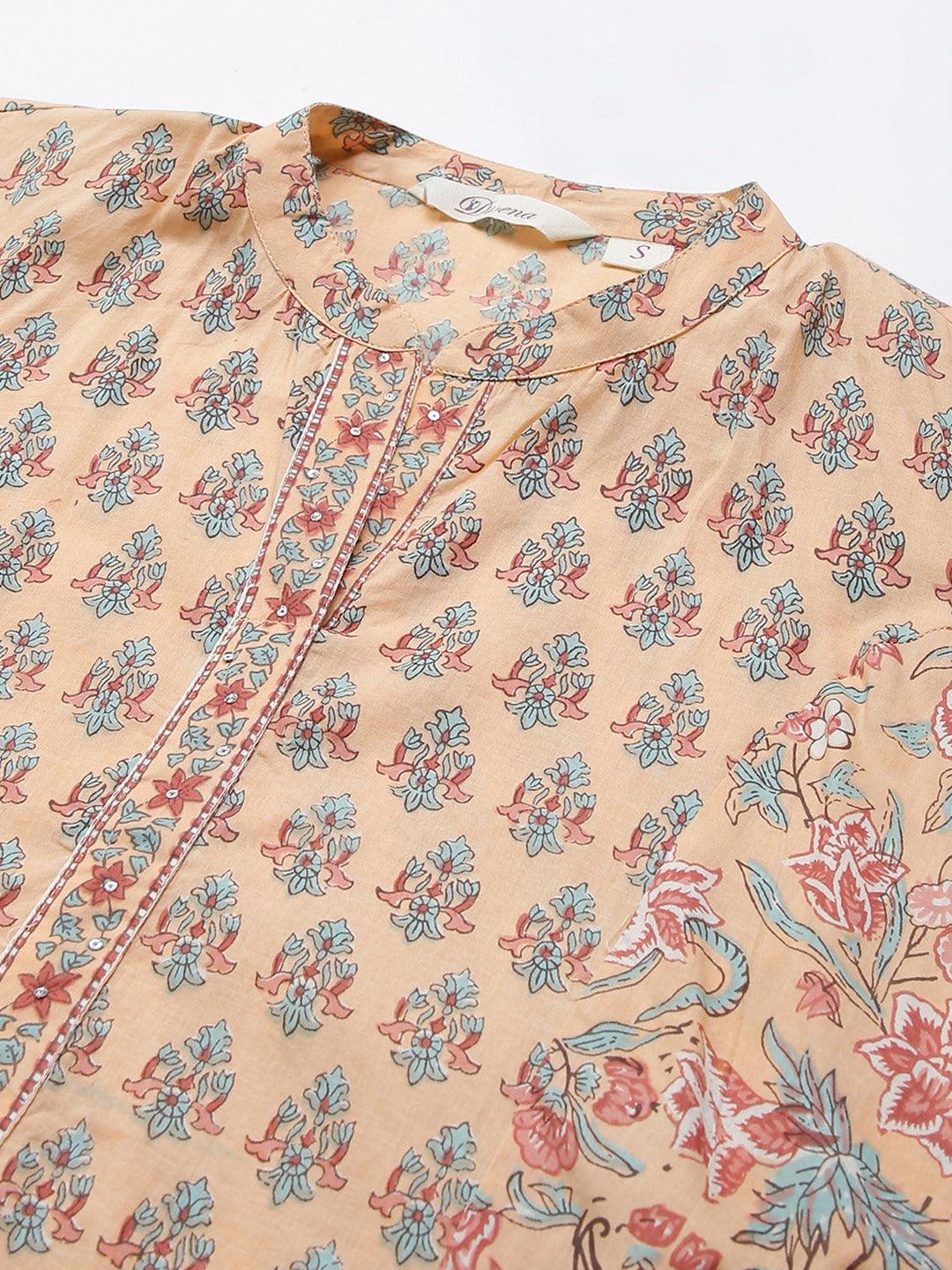   Peach Cotton A-line Kurta 