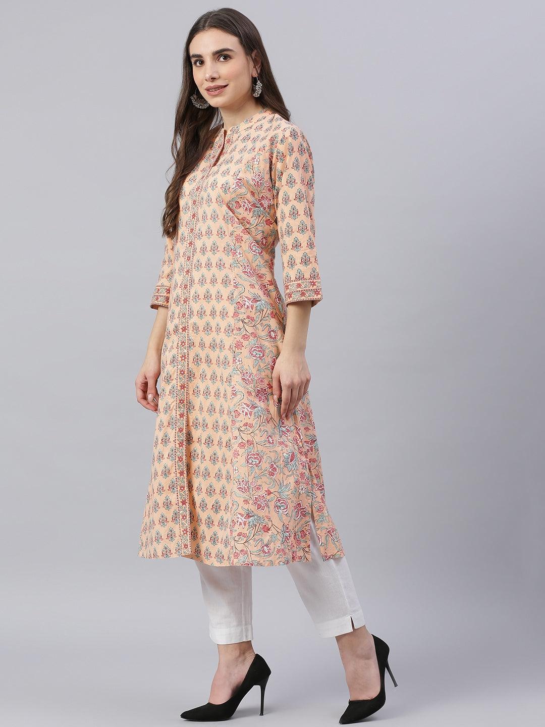   Peach Cotton A-line Kurta 