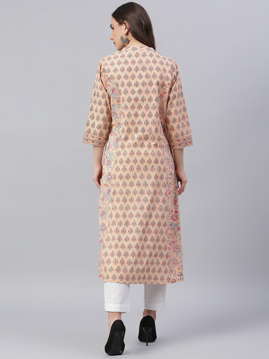   Peach Cotton A-line Kurta 