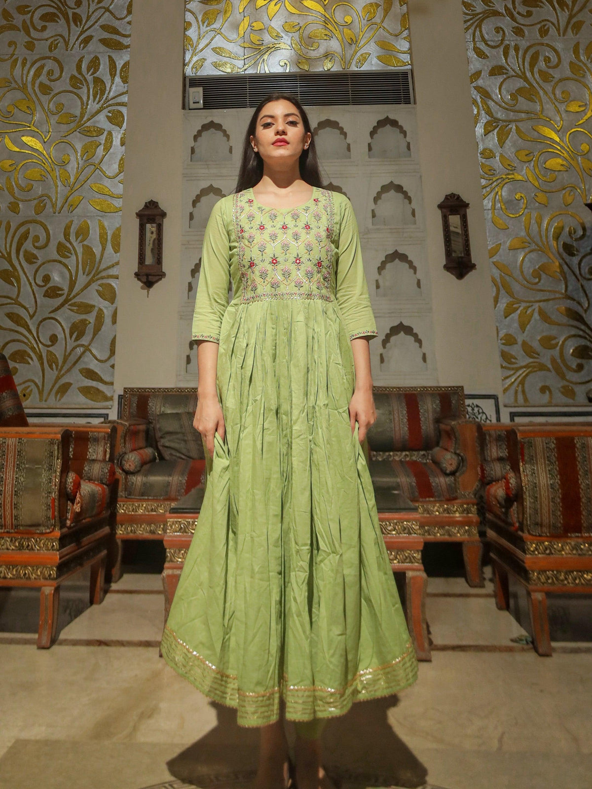  Green Cotton Kurta Pant Set - world.com