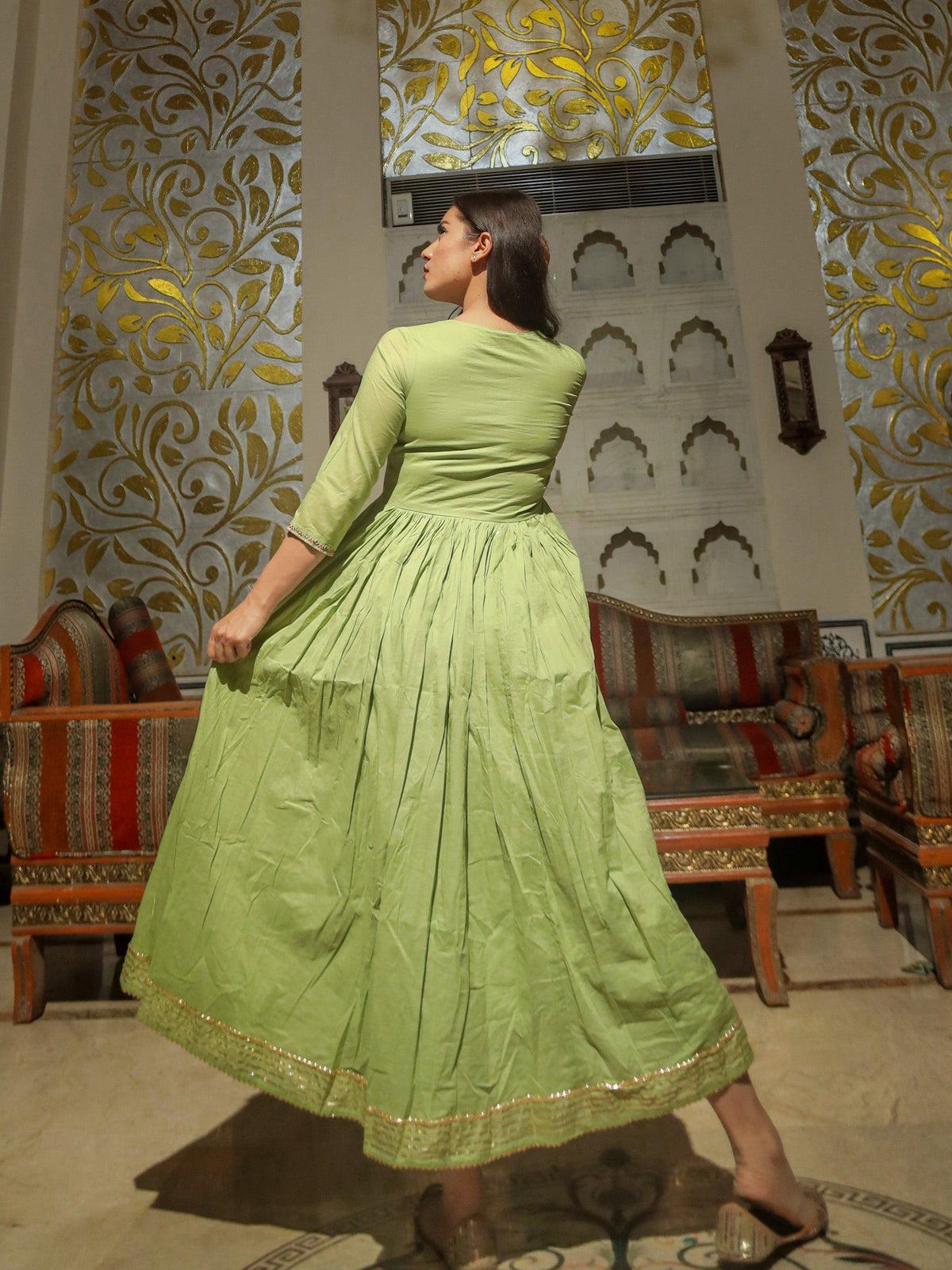  Green Cotton Kurta Pant Set - world.com