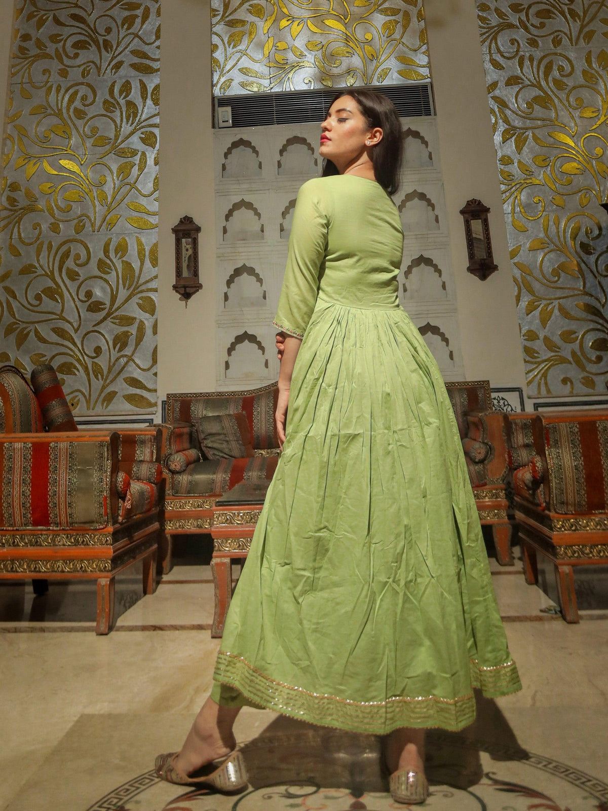  Green Cotton Kurta Pant Set - world.com