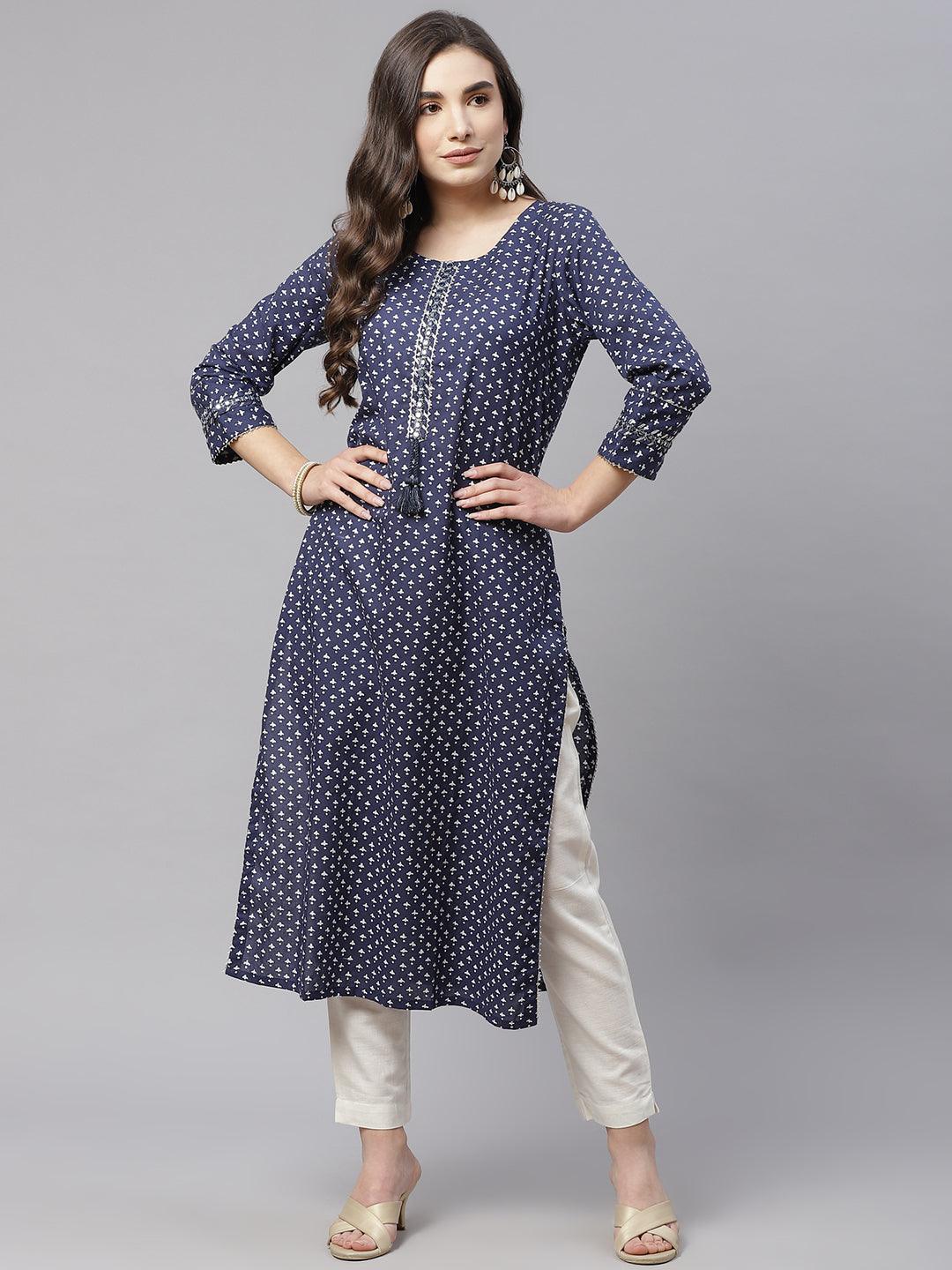  Indigo Cotton Straight Kurti 