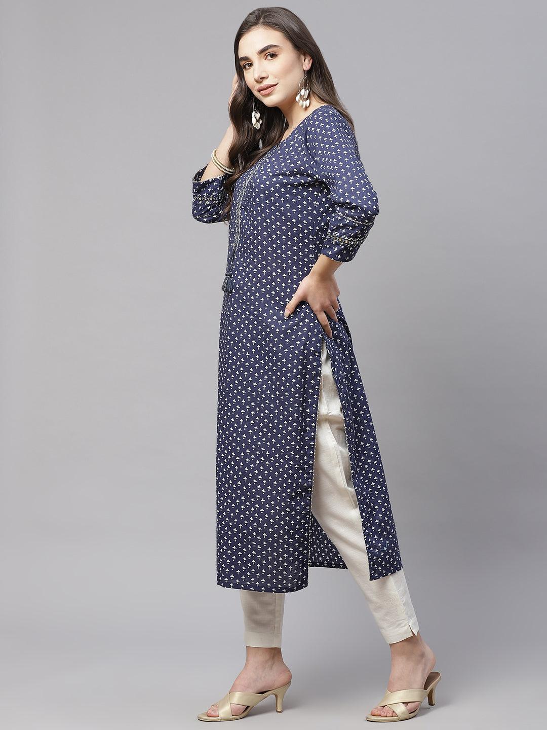 Indigo Cotton Straight Kurti 