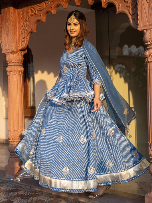  Blue Lehriya lehenga dupatta set 