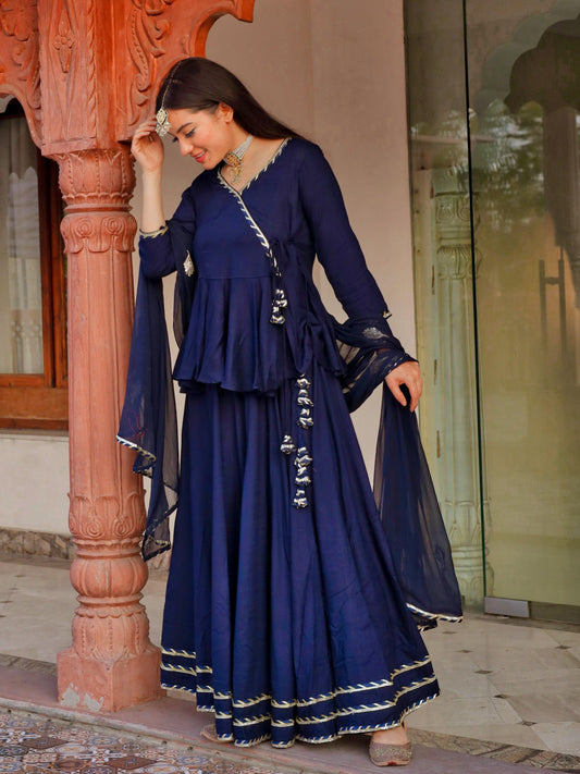   Navy Blue Embroidered lehenga dupatta set 