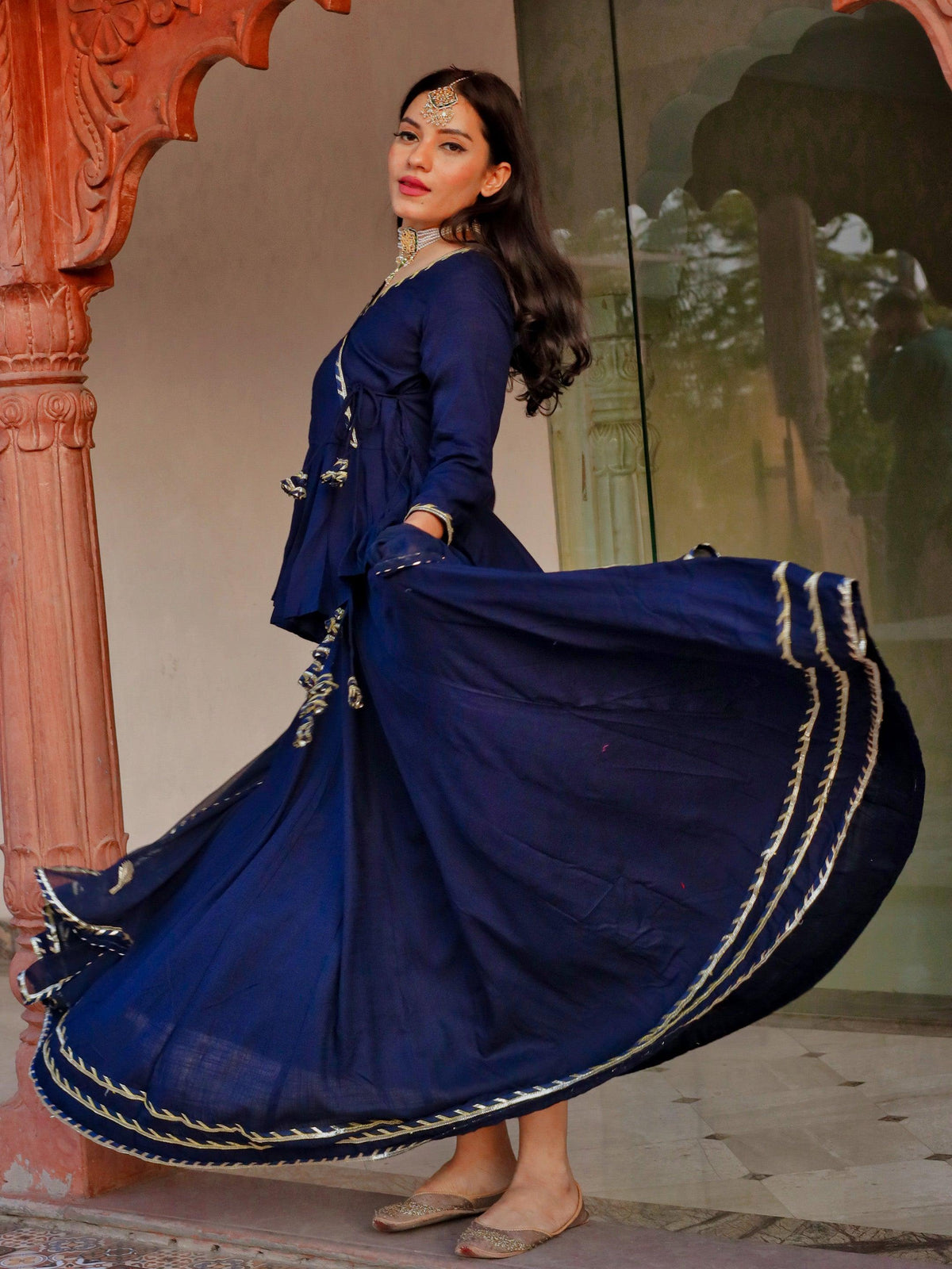   Navy Blue Embroidered lehenga dupatta set 