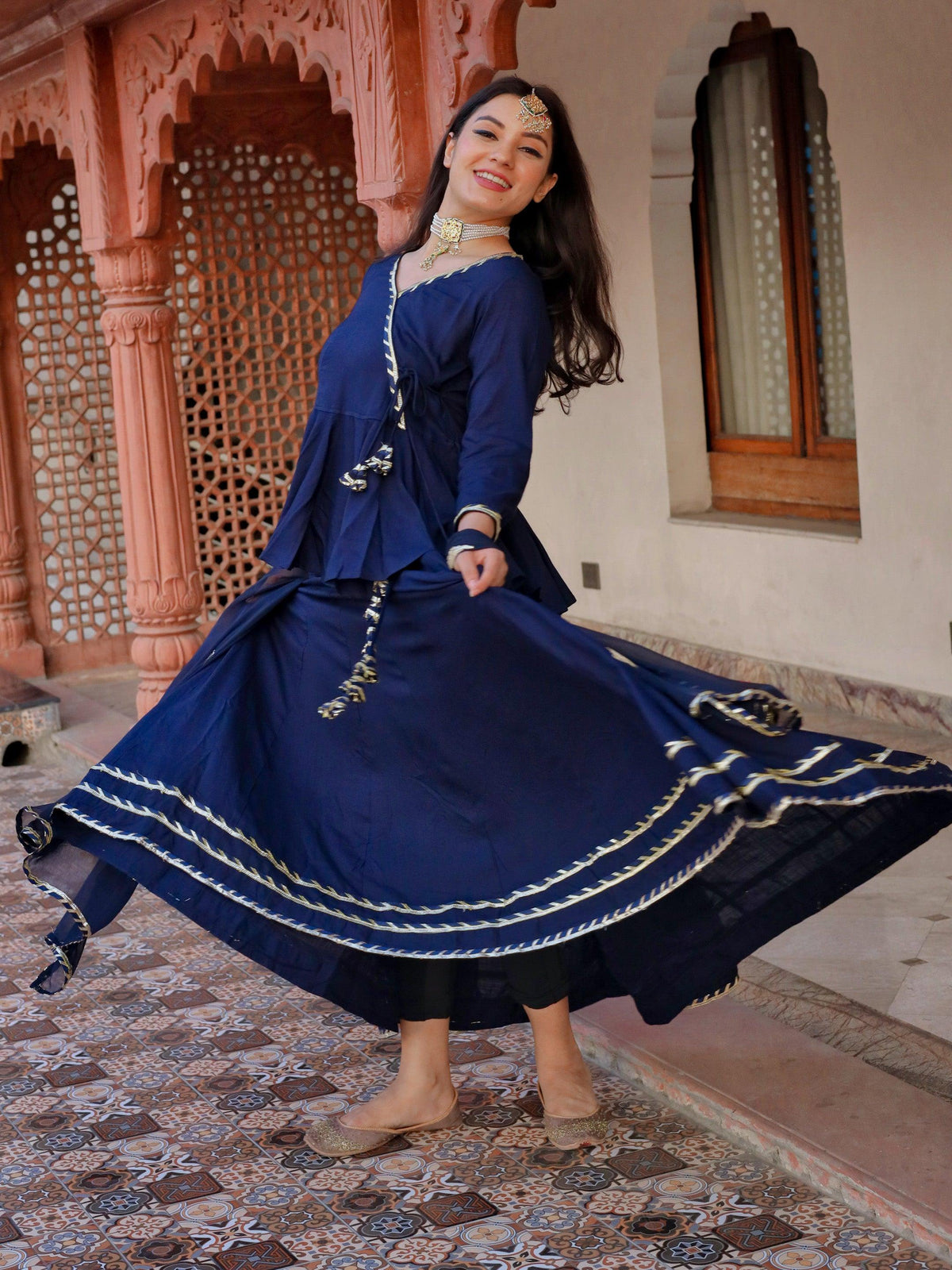   Navy Blue Embroidered lehenga dupatta set 