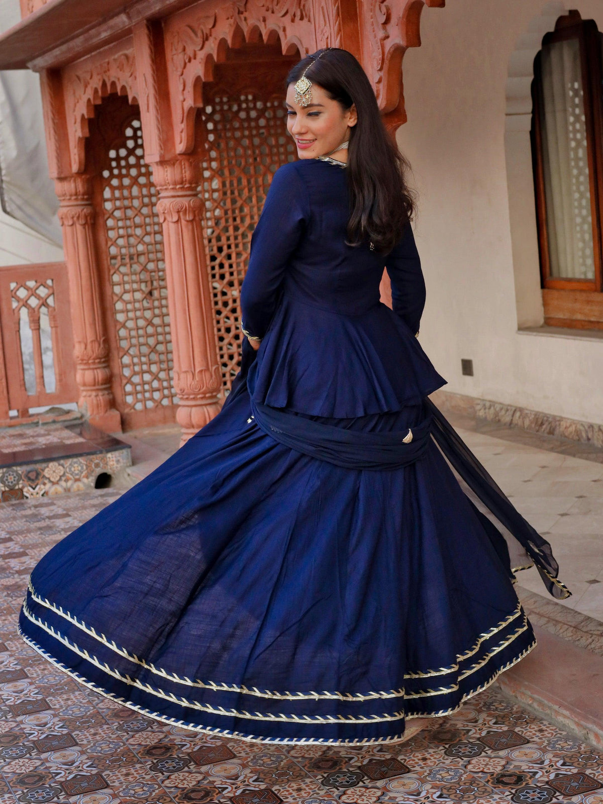   Navy Blue Embroidered lehenga dupatta set 