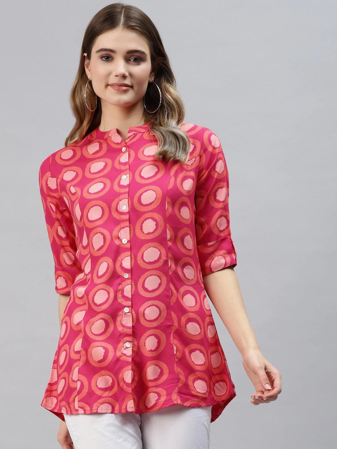  Pink Rayon Shirt Style Top 