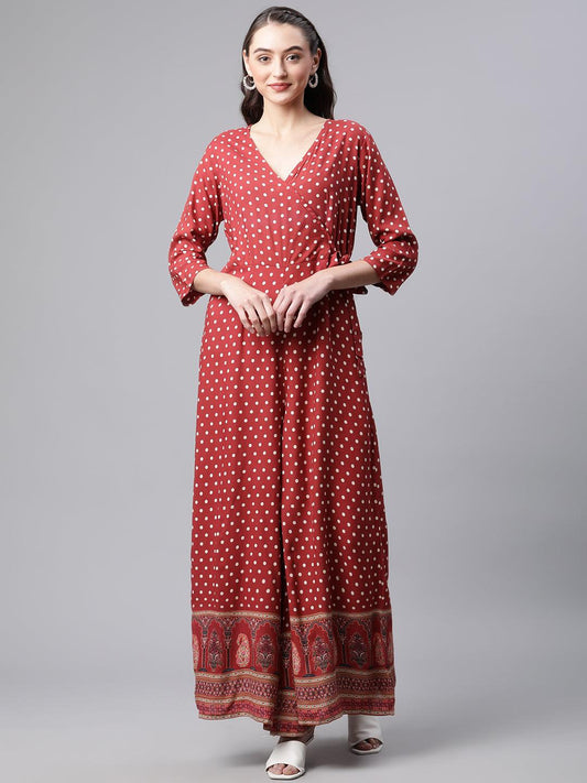  Maroon Polka Dots Printed Jumpsuit 
