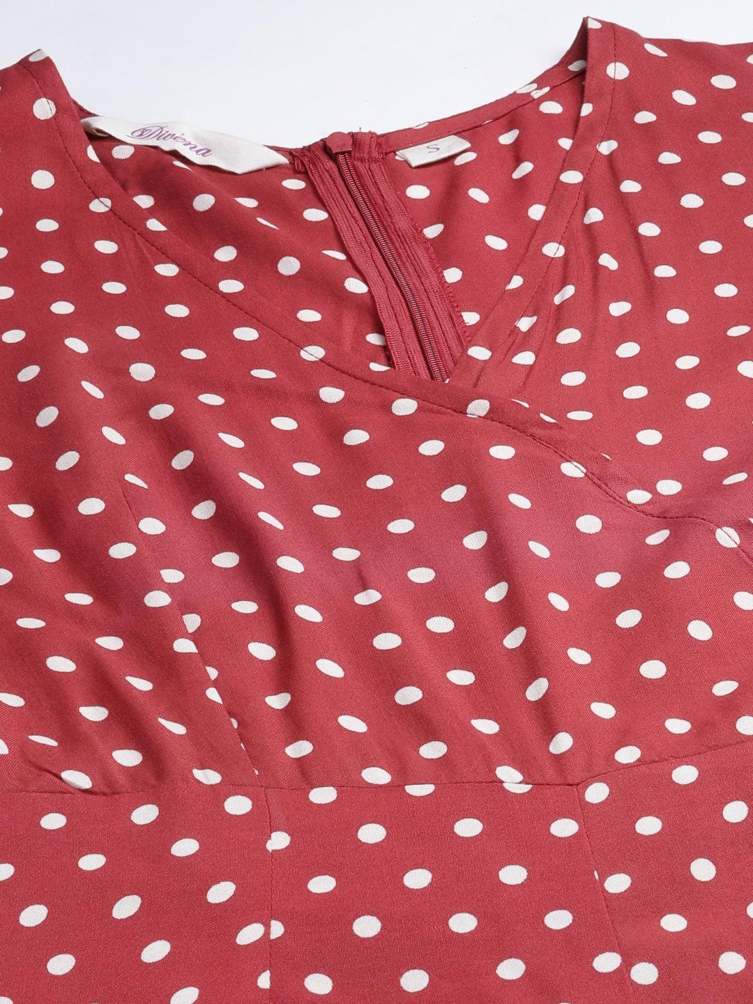  Maroon Polka Dots Printed Jumpsuit 