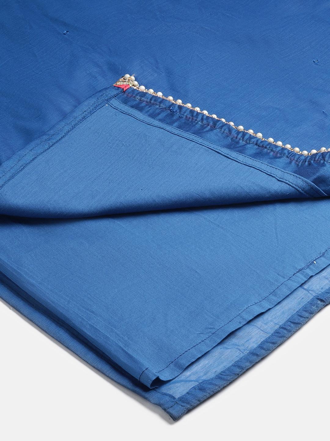  Blue Solid Chenderi Kurta Skirt Set with Dupatta - world.com