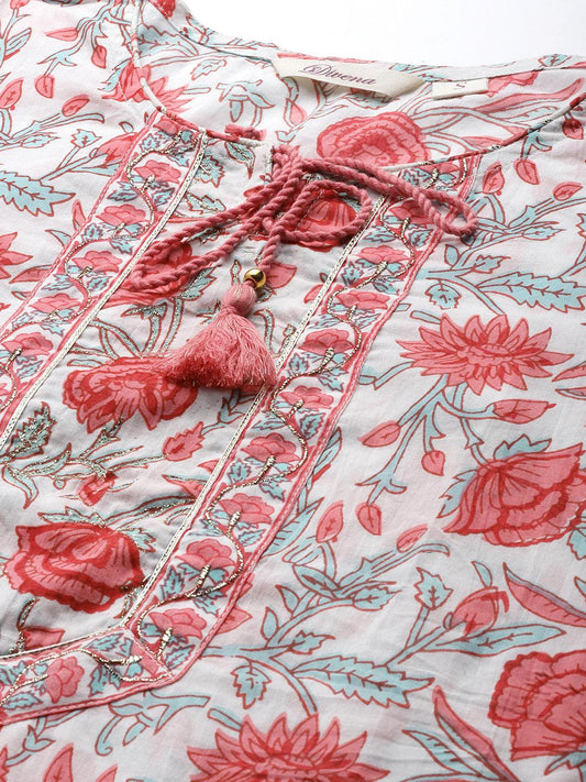 White Floral Printed Kurta Pant Set with Dupatta 
