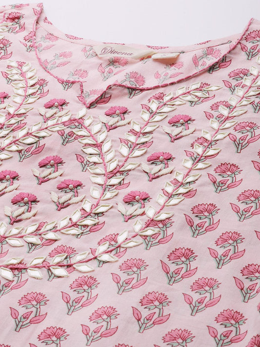  Pink Cotton Straight Kurta Pant Set With Dupatta 