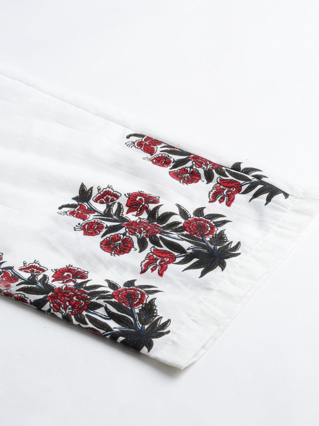  White Floral Kurta Pant Set with Chanderi Shurg