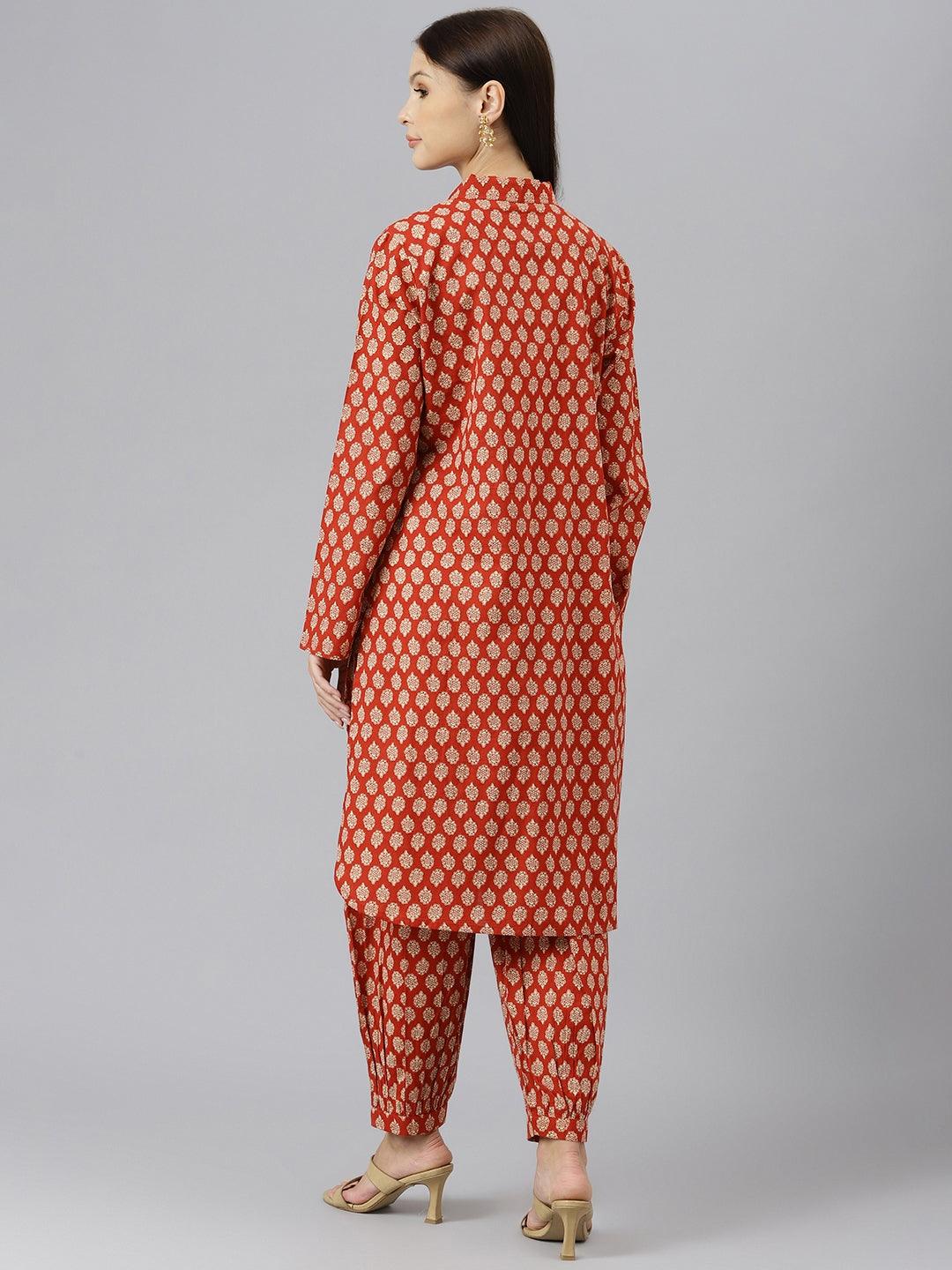  Maroon Cotton Shirt Style Kurta Hem Cuffed Pant Co-ord Set  