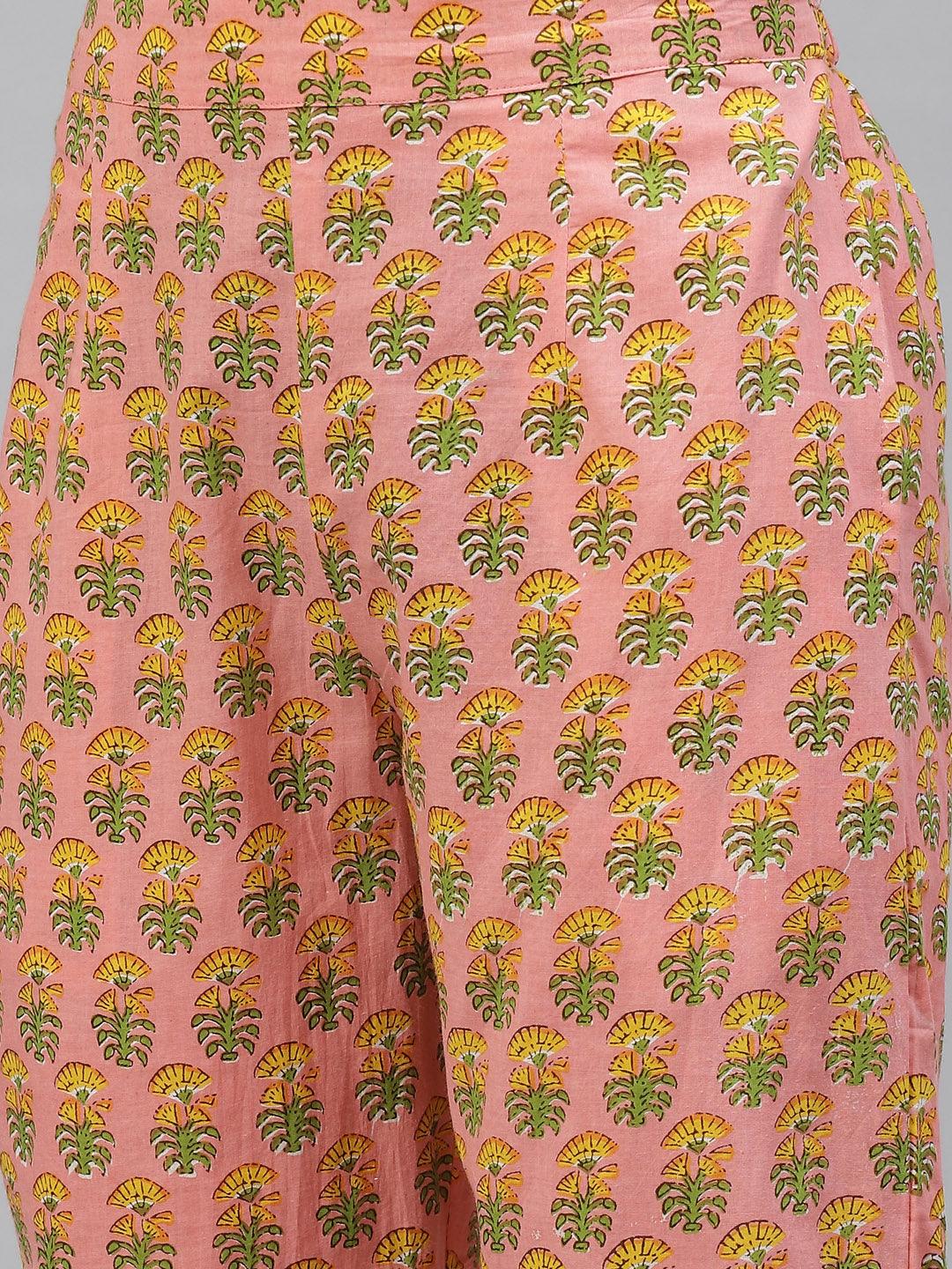  Pink Floral Cotton Kurta Pant Set  
