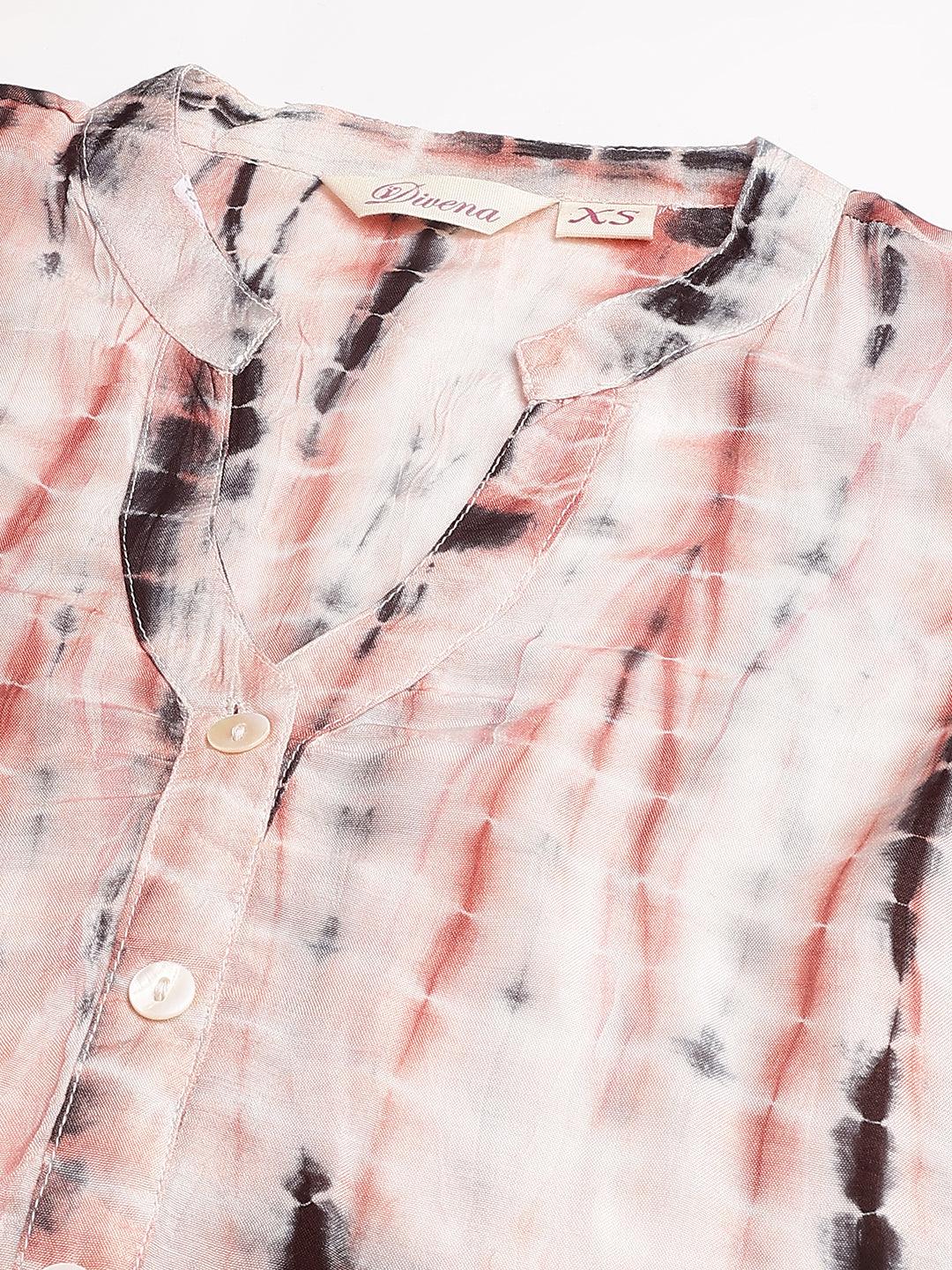  Cream Muslin Tie and Dye Kurta with Ham Cuffed Pant Set 