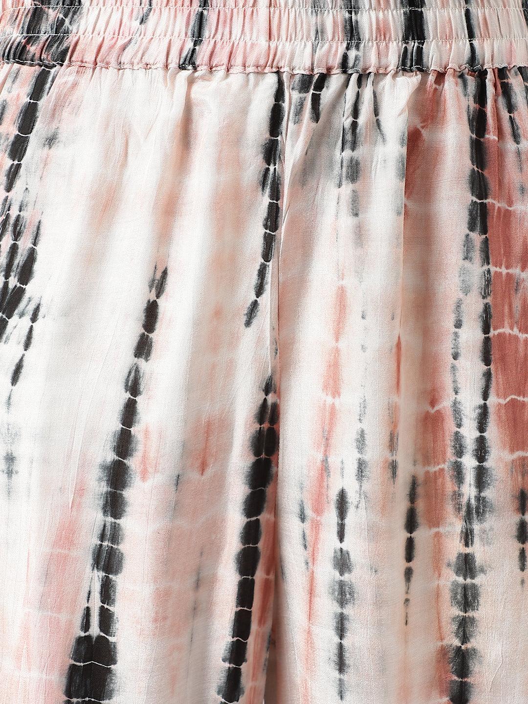  Cream Muslin Tie and Dye Kurta with Ham Cuffed Pant Set 