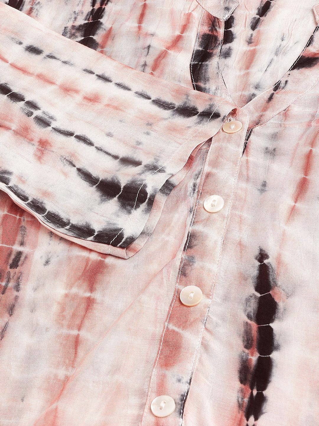  Cream Muslin Tie and Dye Kurta with Ham Cuffed Pant Set 
