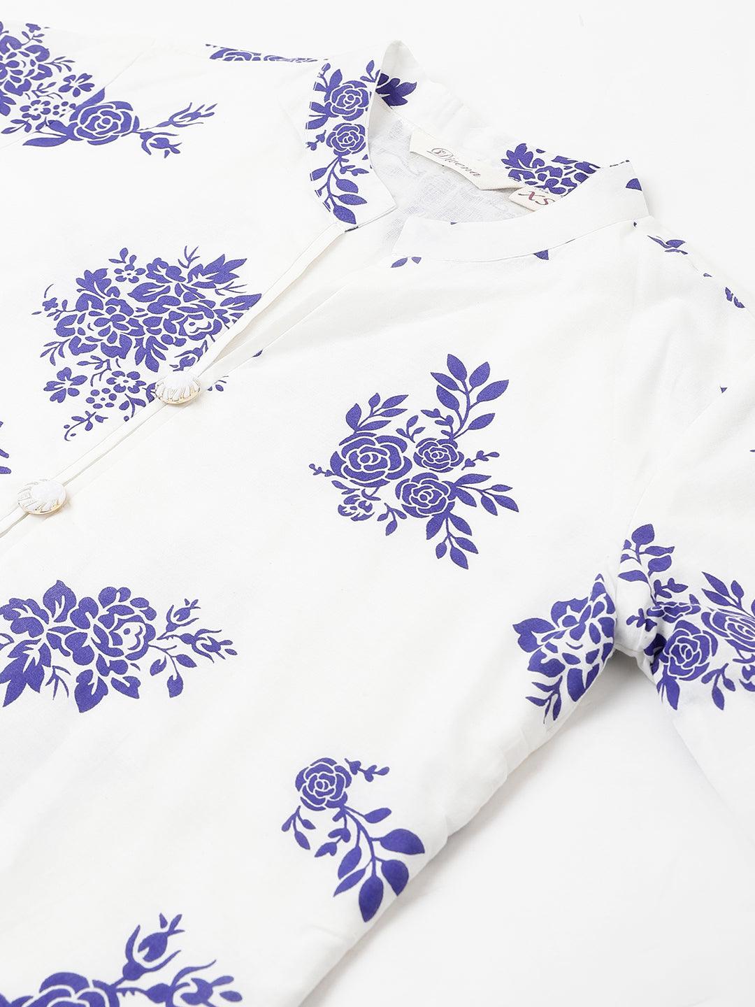  White Floral Printed Straight Kurta With tulip pant 