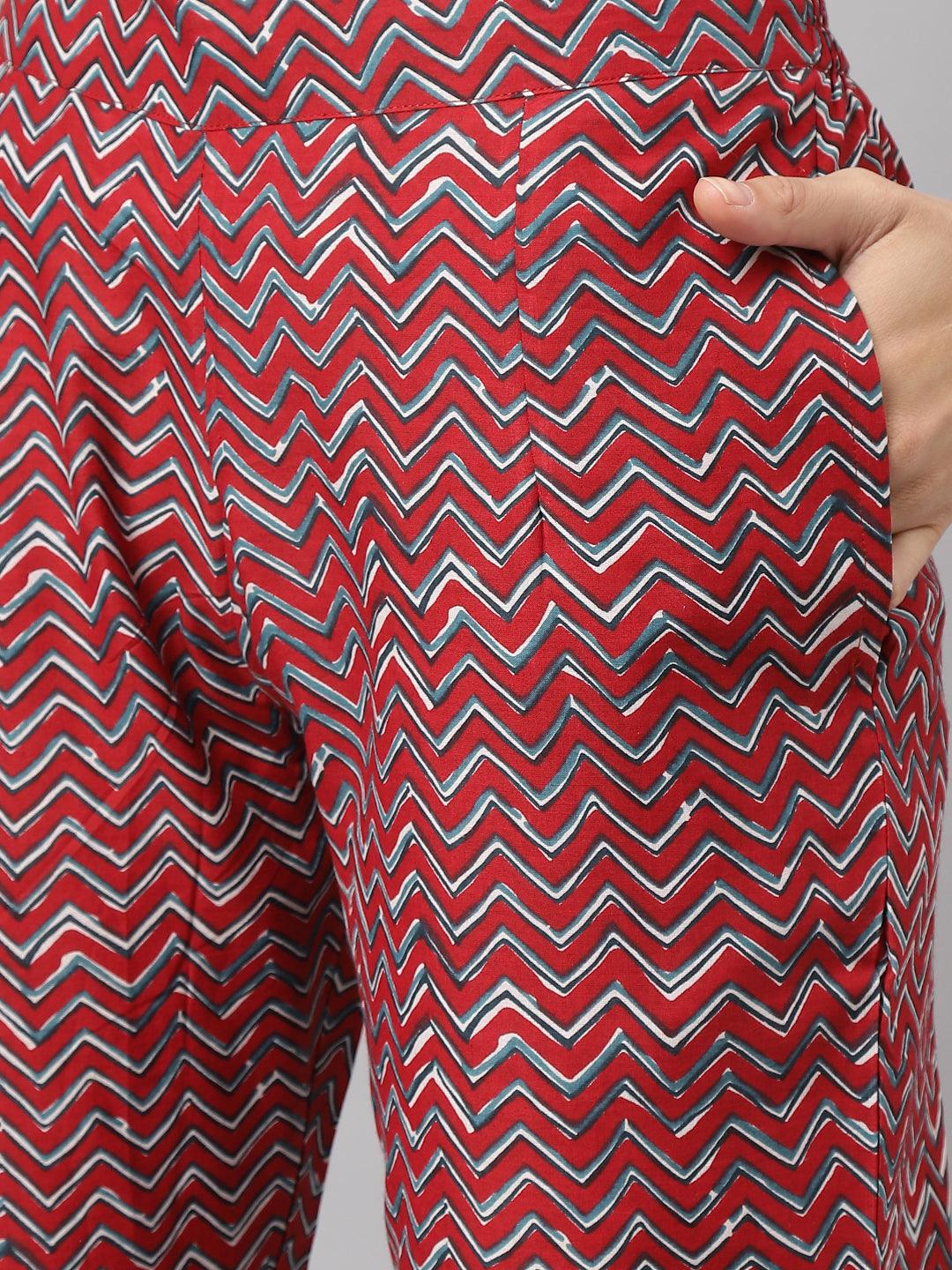   Maroon Cotton Anakali Kurta pant set with Dupatta 