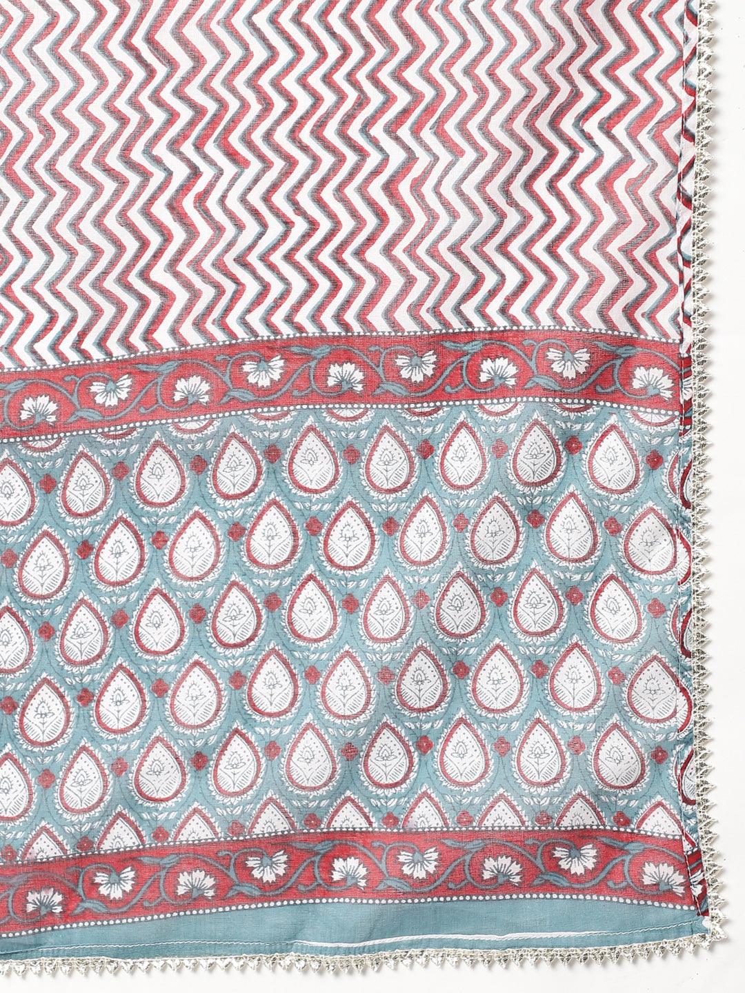   Maroon Cotton Anakali Kurta pant set with Dupatta 
