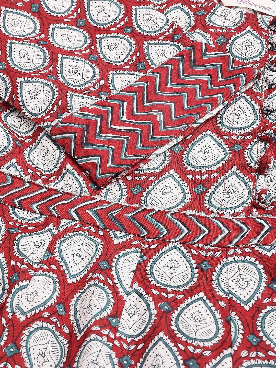   Maroon Cotton Anakali Kurta pant set with Dupatta 