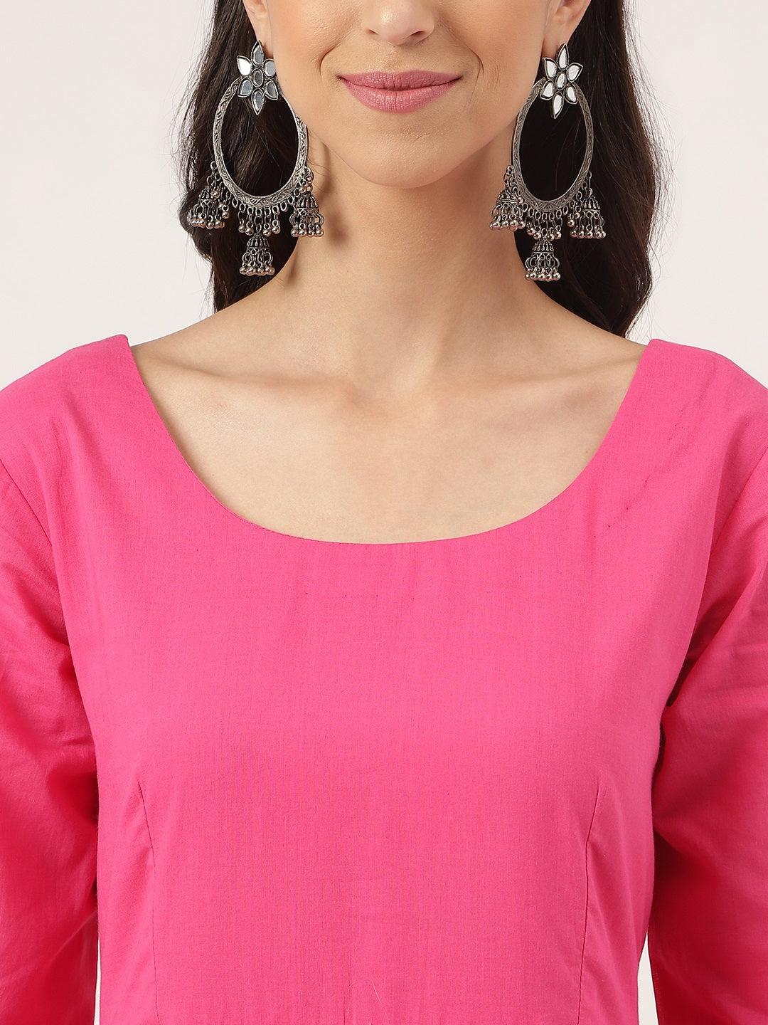  Pink Solid Anarkali Kurta Pant set with Dupatta 