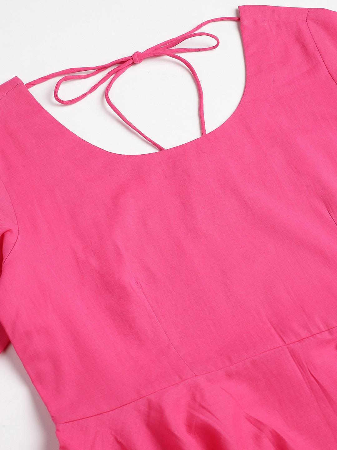  Pink Solid Anarkali Kurta Pant set with Dupatta 
