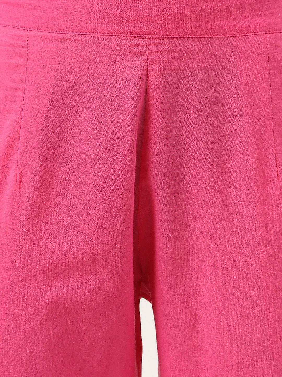  Pink Solid Anarkali Kurta Pant set with Dupatta 