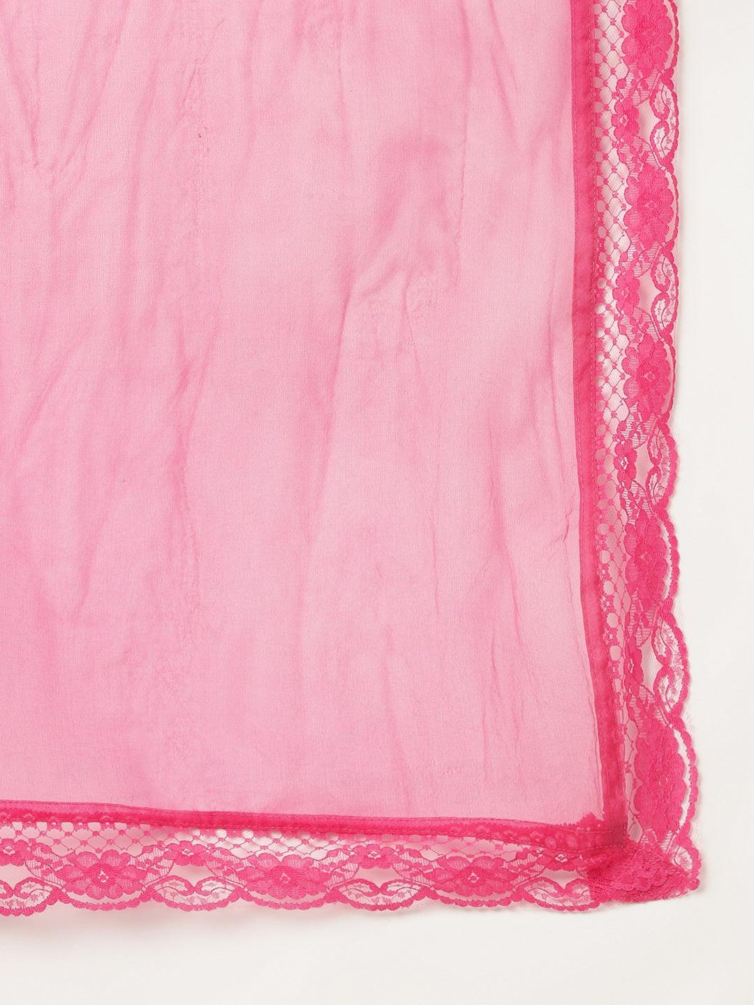  Pink Solid Anarkali Kurta Pant set with Dupatta 