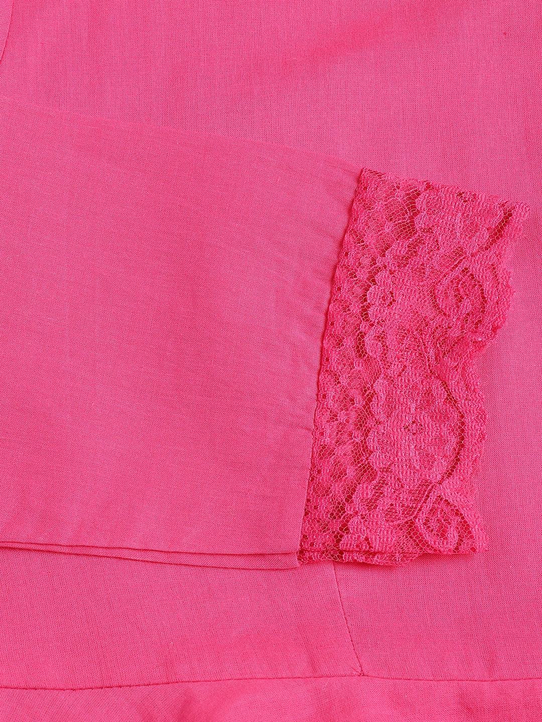  Pink Solid Anarkali Kurta Pant set with Dupatta 